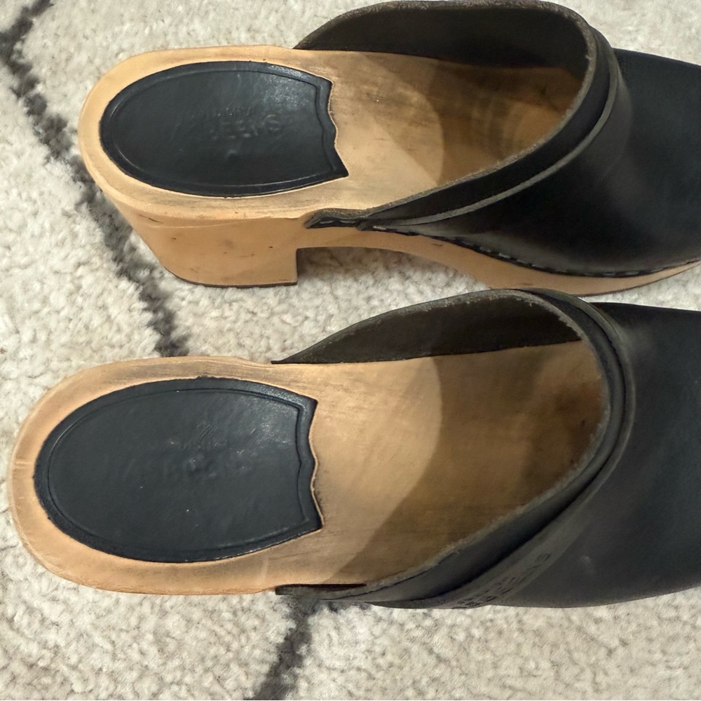 Swedish Hasbeens Black Leather Mules - Picture 6 of 9